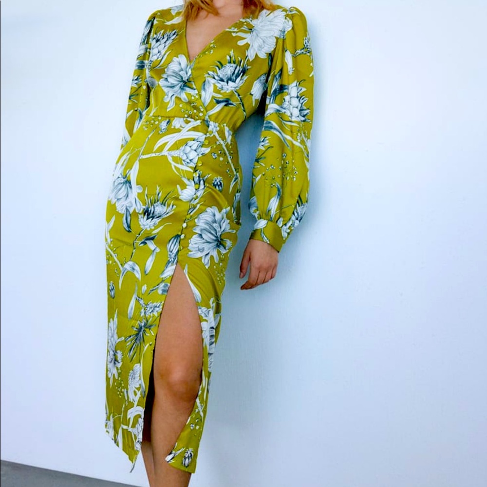 Zara green floral dress
